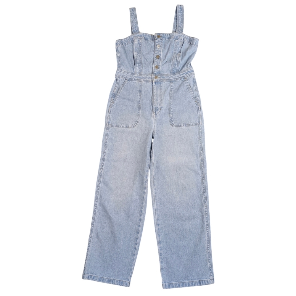 Madewell Denim Jumpsuit Light Wash Wide Leg Button Front Utility Romper J1870 - Picture 6 of 12